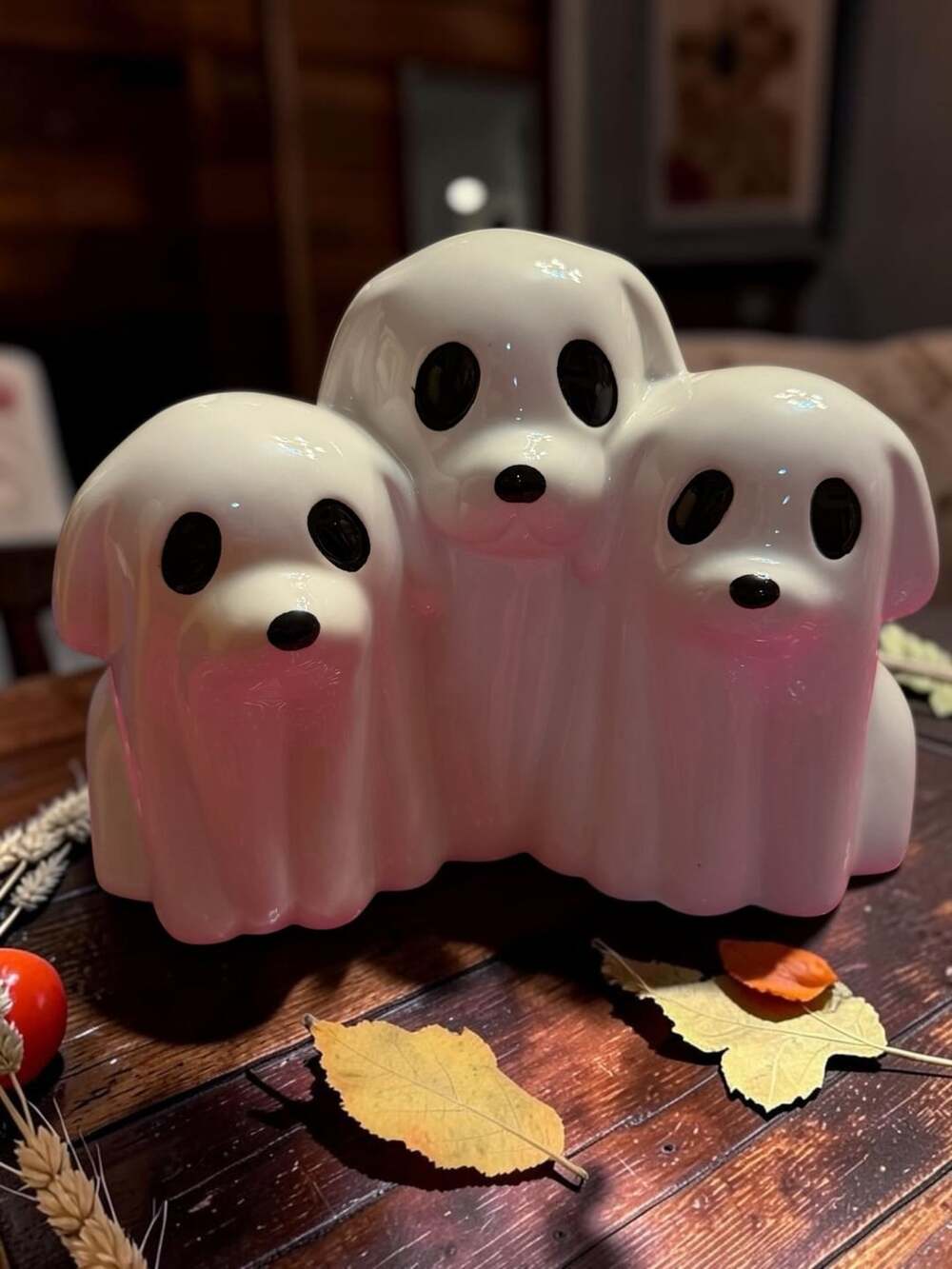 Halloween Ghost Dog Trio Statue Spooky Puppy Ceramic Figurine New
